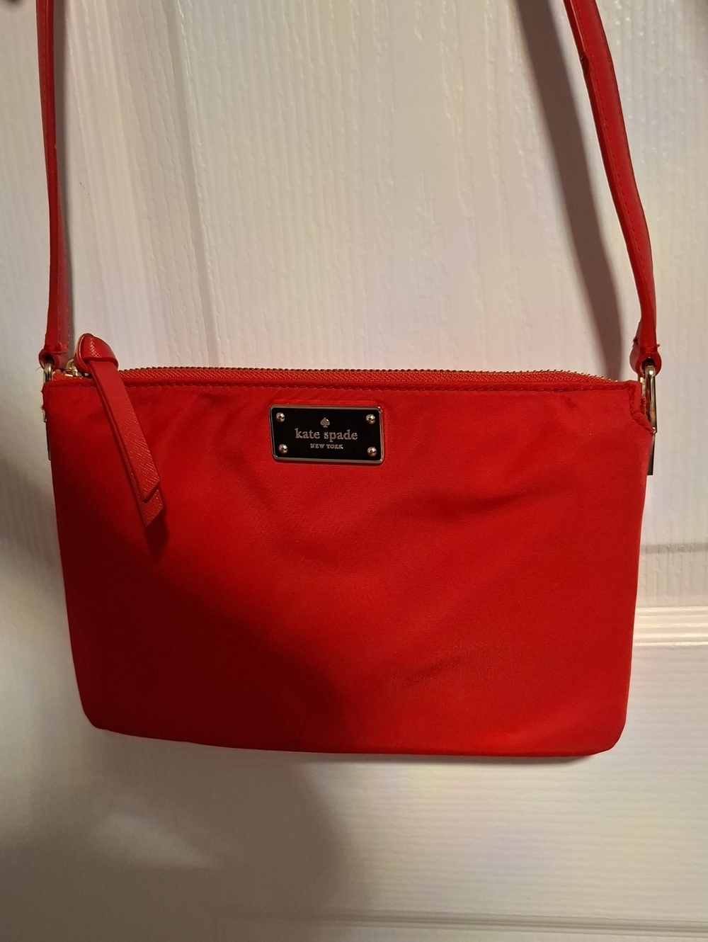kate spade Wilson Road Madelyne Red Nylon Crossbody with Gold Plaque